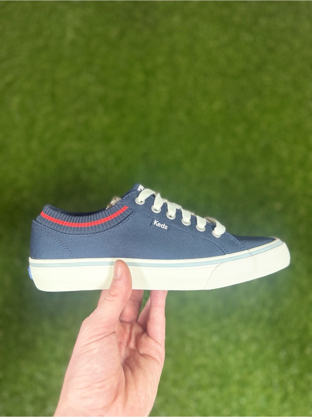 Keds Women’s Navy Blue Canvas Low Top Sneakers Red Stripe Casual Shoes size 8
